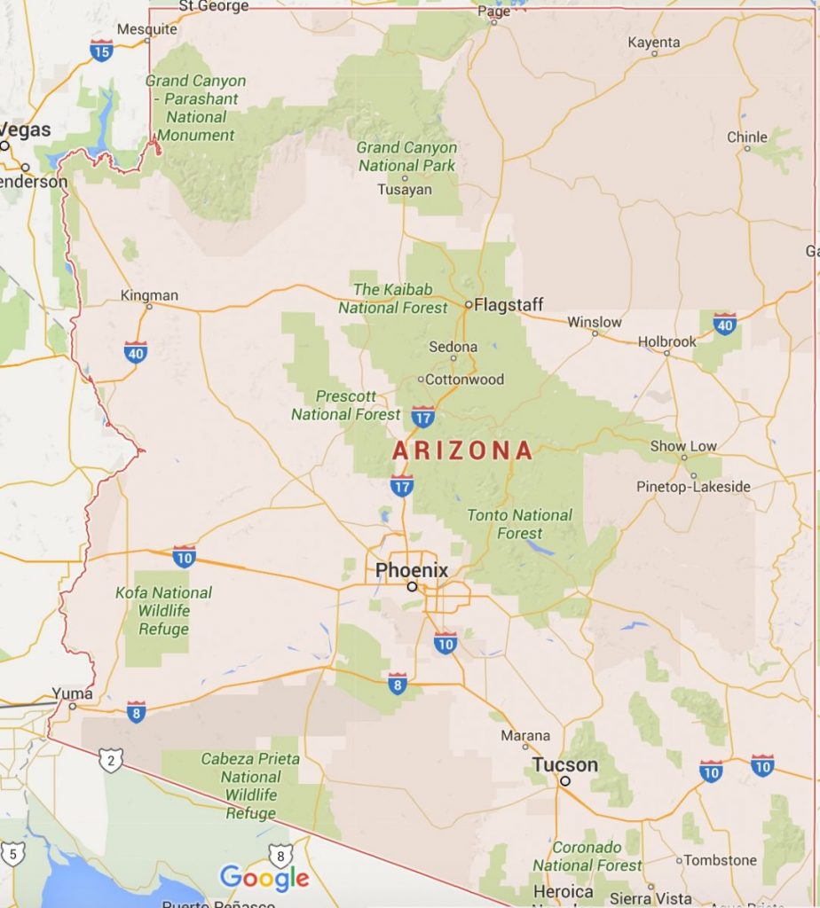 kaart van Arizona